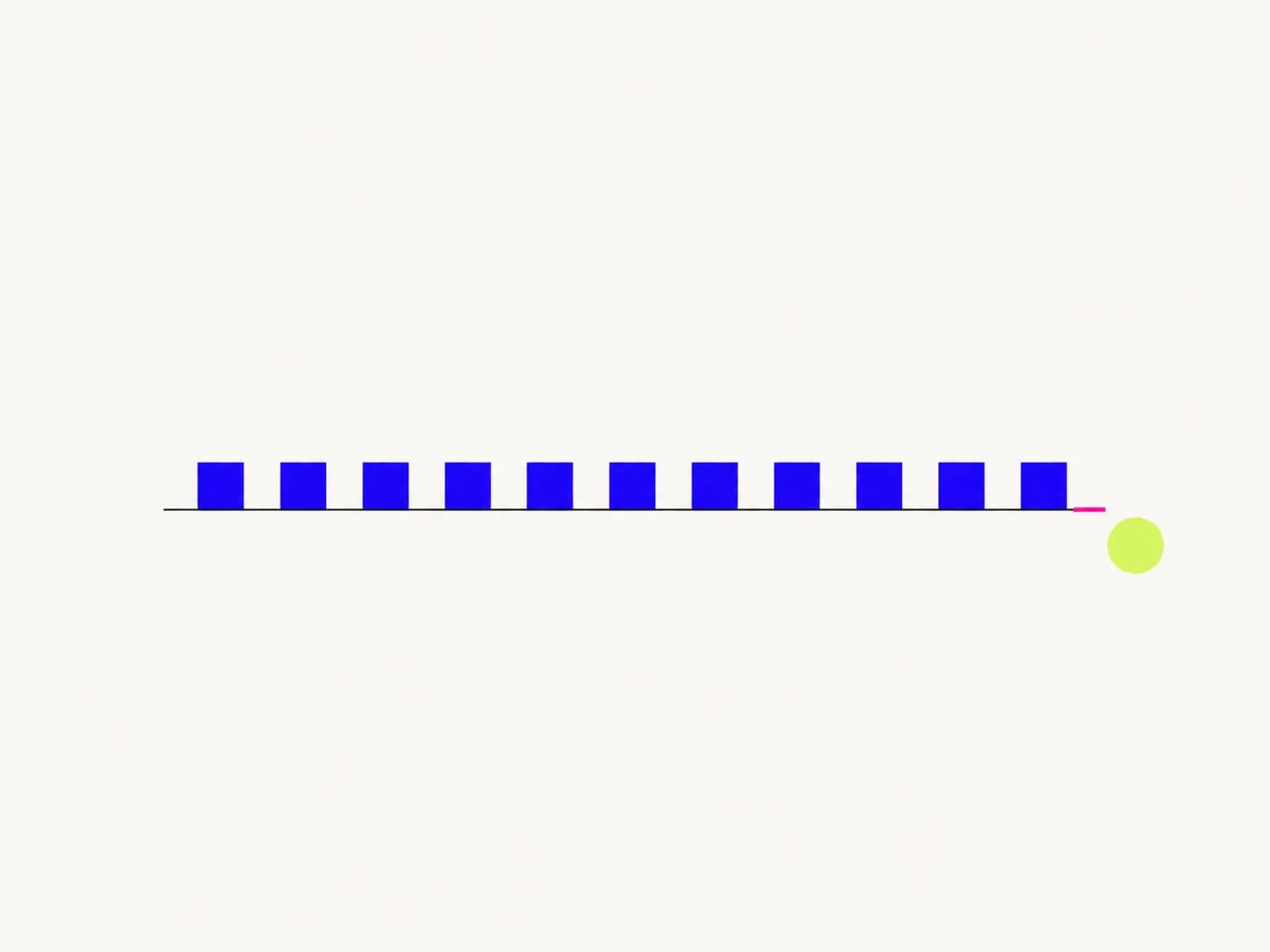 Eleven cobalt squares follow one rule while an acid-lime circle leaves it.